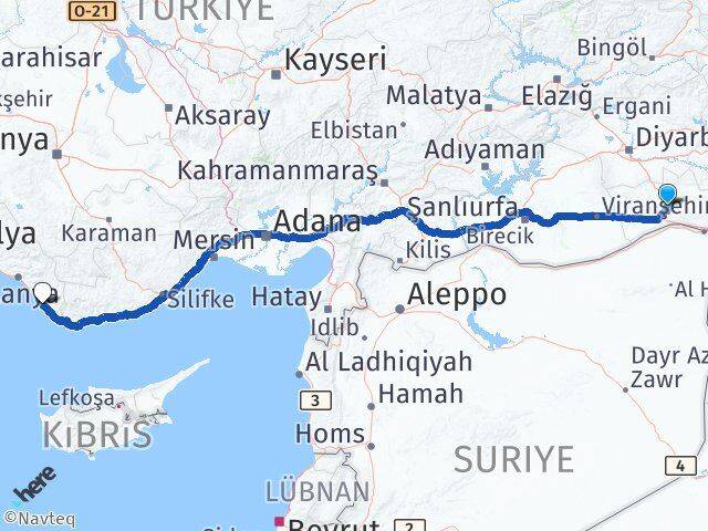 Mardin Gazipaşa Antalya Arası Kaç Km - Yol Haritası