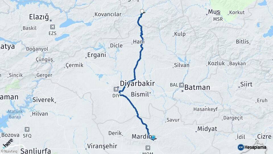 Mardin Genç Bingöl Arası Kaç Km - Yol Haritası
