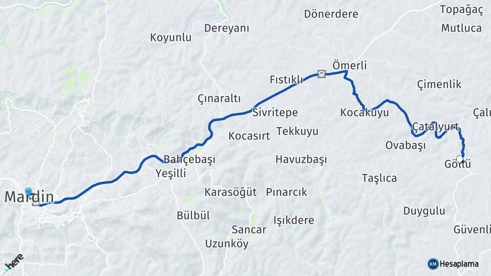 Mardin Göllü Ömerli Arası Kaç Km - Yol Haritası