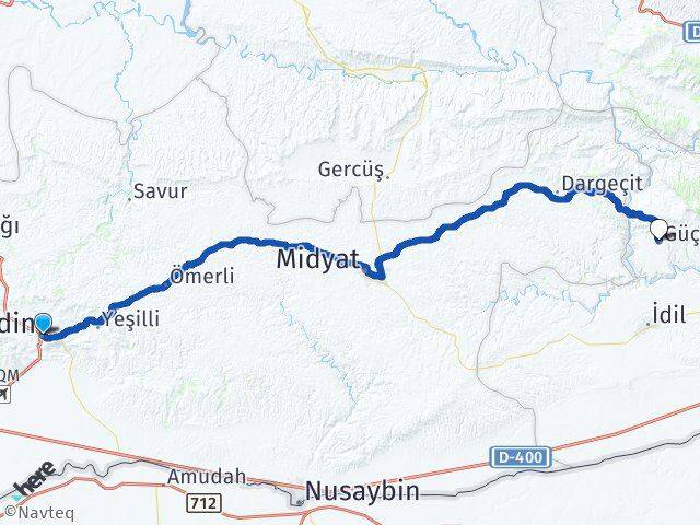 Mardin Güçlükonak Şırnak Arası Kaç Km - Yol Haritası