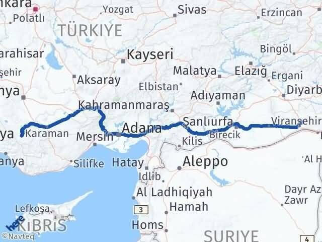 Mardin Hadim Konya Arası Kaç Km - Yol Haritası