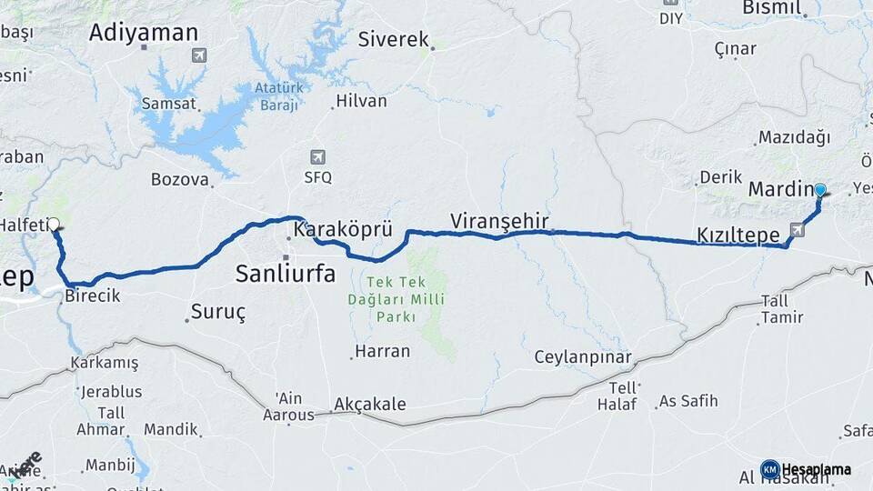 Mardin Halfeti Şanlıurfa Arası Kaç Km - Yol Haritası