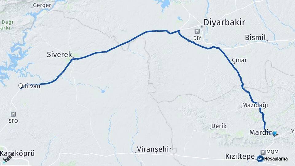 Mardin Hilvan Şanlıurfa Arası Kaç Km - Yol Haritası