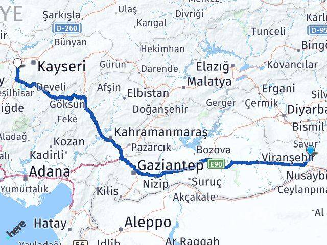 Mardin İncesu Kayseri Arası Kaç Km - Yol Haritası
