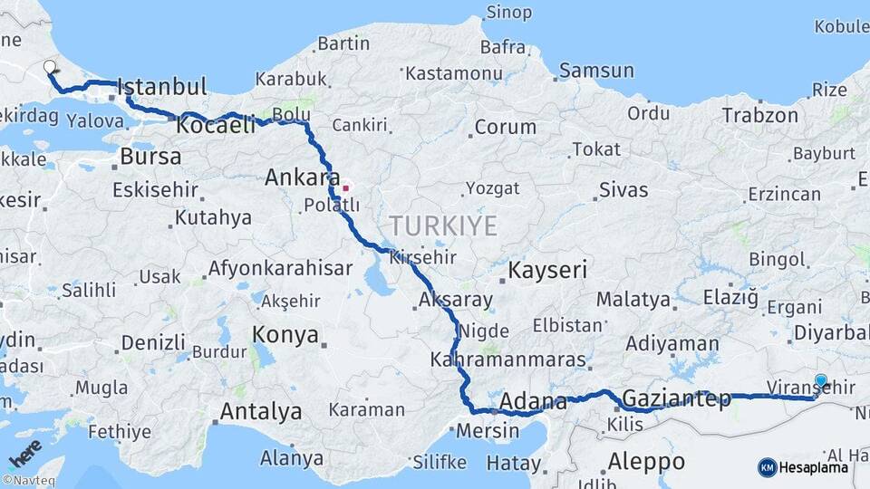 Mardin Kapaklı Tekirdağ Arası Kaç Km - Yol Haritası