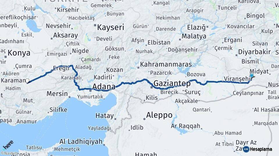 Mardin Karaman Arası Kaç Km - Yol Haritası