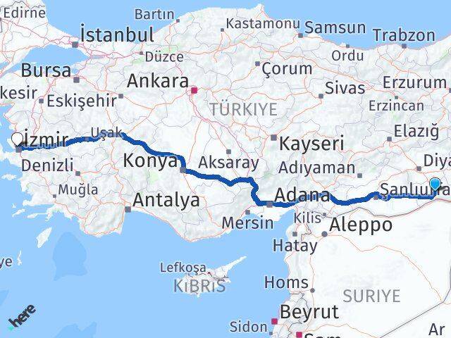 Mardin Karşıyaka İzmir Arası Kaç Km - Yol Haritası
