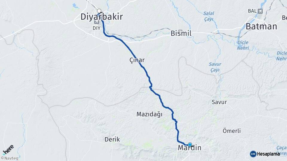 Mardin Kayapınar Diyarbakır Arası Kaç Km - Yol Haritası