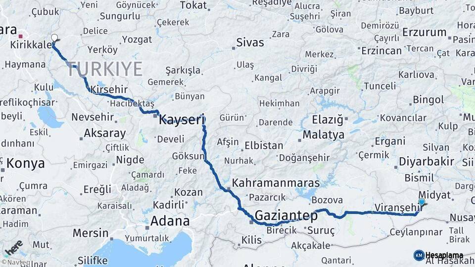 Mardin Kırıkkale Arası Kaç Km - Yol Haritası