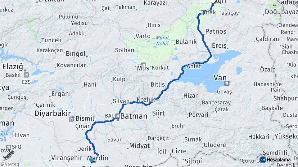 Mardin Kızıltepe Ağrı Arası Kaç Km - Yol Haritası