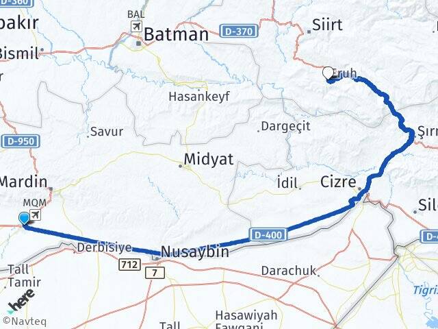 Mardin Kızıltepe Akdiken Eruh Siirt Arası Kaç Km - Yol Haritası
