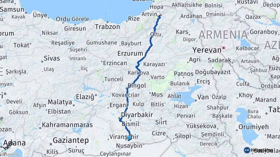 Mardin Kızıltepe Artvin Arası Kaç Km - Yol Haritası