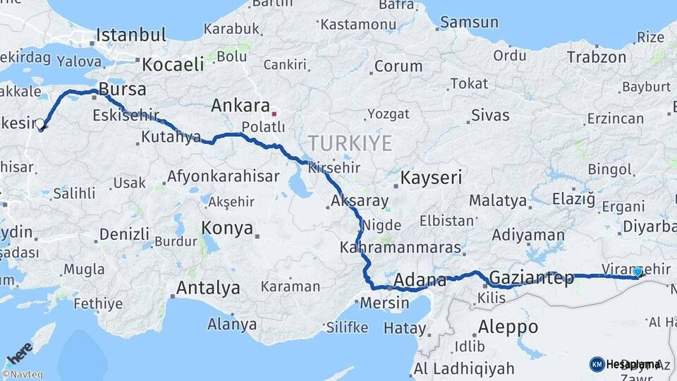 Mardin Kızıltepe Balıkesir Arası Kaç Km - Yol Haritası