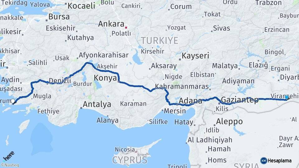 Mardin Kızıltepe Bodrum Muğla Arası Kaç Km - Yol Haritası