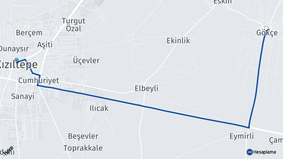 Mardin Kızıltepe Gökçe Artuklu Arası Kaç Km - Yol Haritası