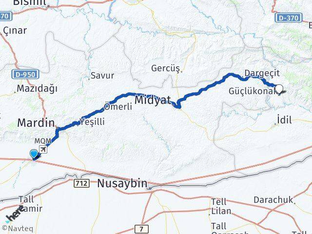 Mardin Kızıltepe Güçlükonak Şırnak Arası Kaç Km - Yol Haritası