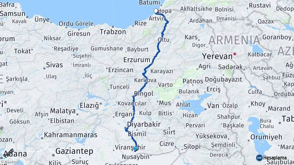 Mardin Kızıltepe Hopa Artvin Arası Kaç Km - Yol Haritası