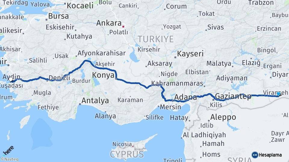 Mardin Kızıltepe Kuşadası Aydın Arası Kaç Km - Yol Haritası