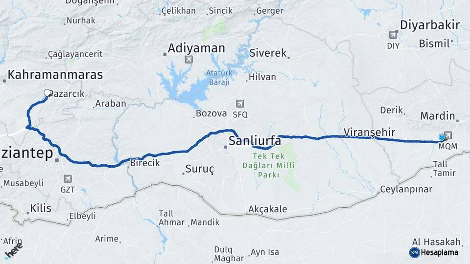 Mardin Kızıltepe Pazarcık Kahramanmaraş Arası Kaç Km - Yol Haritası
