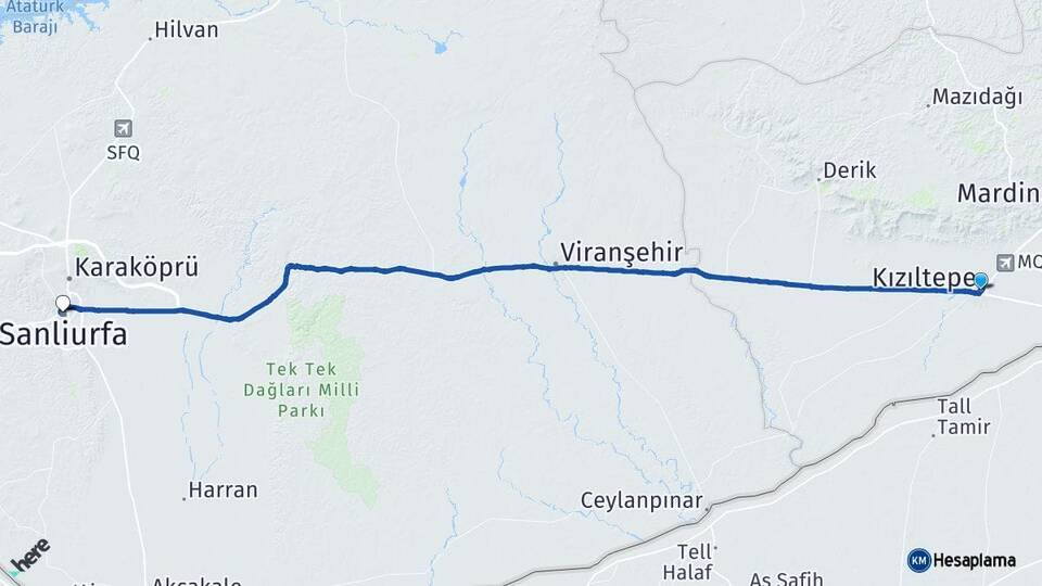 Mardin Kızıltepe Şanlıurfa Arası Kaç Km - Yol Haritası