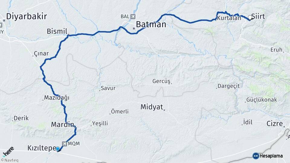 Mardin Kızıltepe Siirt Arası Kaç Km - Yol Haritası