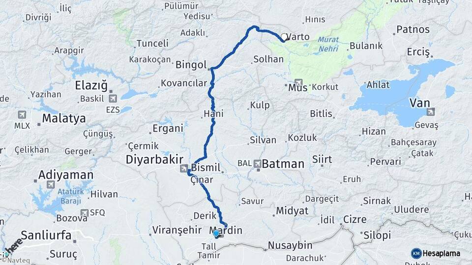 Mardin Kızıltepe Varto Muş Arası Kaç Km - Yol Haritası