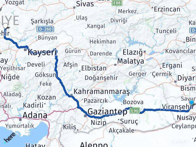 Mardin Kozaklı Nevşehir Arası Kaç Km - Yol Haritası