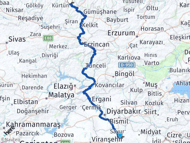 Mardin Kürtün Gümüşhane Arası Kaç Km - Yol Haritası