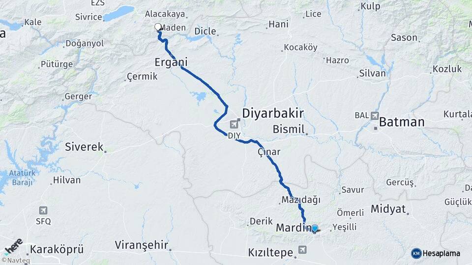 Mardin Maden Elazığ Arası Kaç Km - Yol Haritası