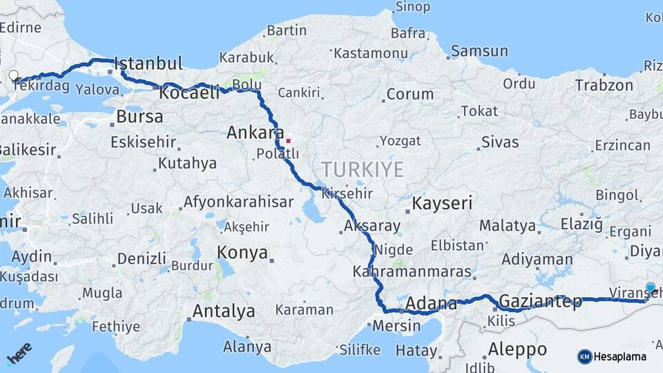 Mardin Malkara Tekirdağ Arası Kaç Km - Yol Haritası
