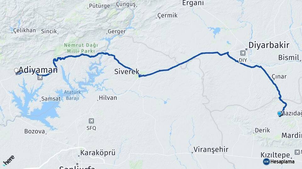 Mardin Mazıdağı Adıyaman Arası Kaç Km - Yol Haritası