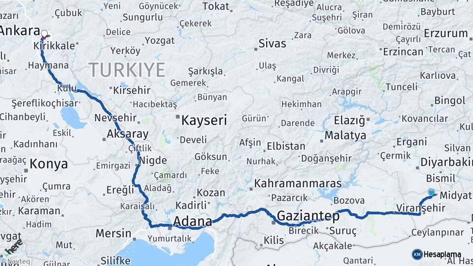 Mardin Mazıdağı Ankara Arası Kaç Km - Yol Haritası