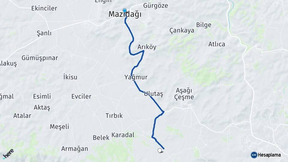 Mardin Mazıdağı Artuklu Arası Kaç Km - Yol Haritası