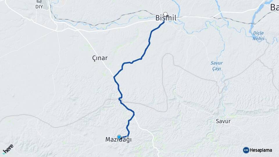 Mardin Mazıdağı Bismil Diyarbakır Arası Kaç Km - Yol Haritası