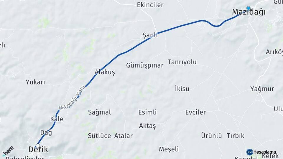 Mardin Mazıdağı Derik Arası Kaç Km - Yol Haritası