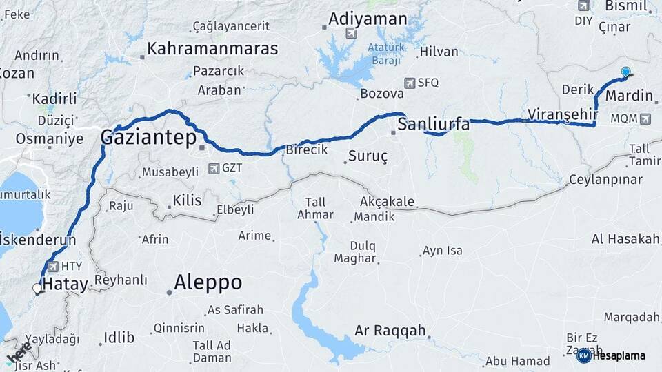 Mardin Mazıdağı Hatay Arası Kaç Km - Yol Haritası