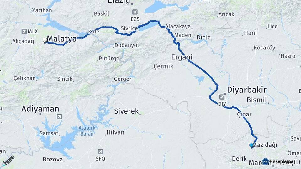Mardin Mazıdağı Malatya Arası Kaç Km - Yol Haritası