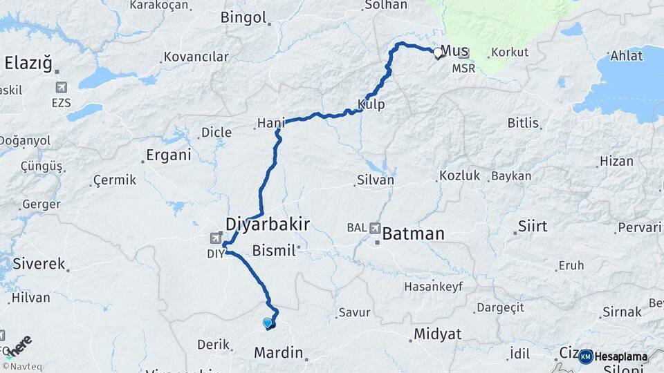 Mardin Mazıdağı Muş Arası Kaç Km - Yol Haritası