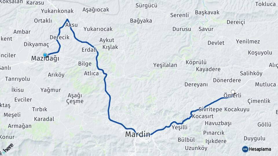 Mardin Mazıdağı Ömerli Arası Kaç Km - Yol Haritası