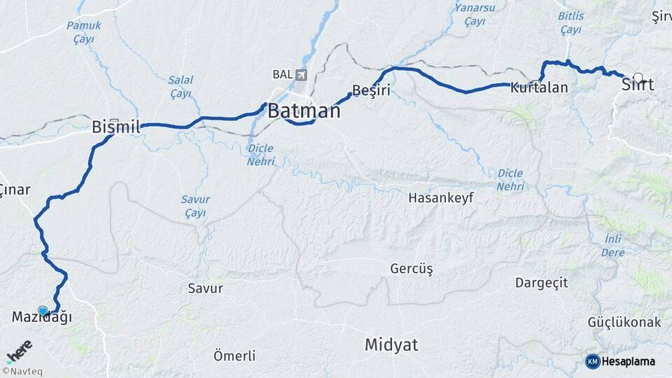 Mardin Mazıdağı Siirt Arası Kaç Km - Yol Haritası