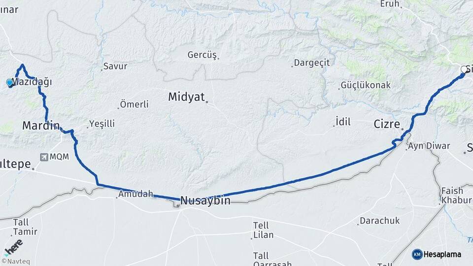 Mardin Mazıdağı Şırnak Arası Kaç Km - Yol Haritası