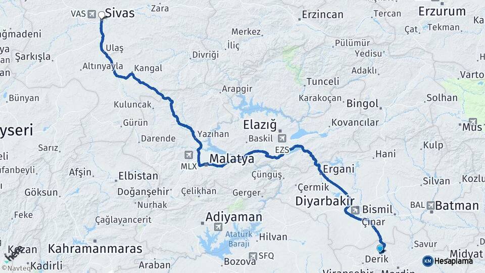 Mardin Mazıdağı Sivas Arası Kaç Km - Yol Haritası