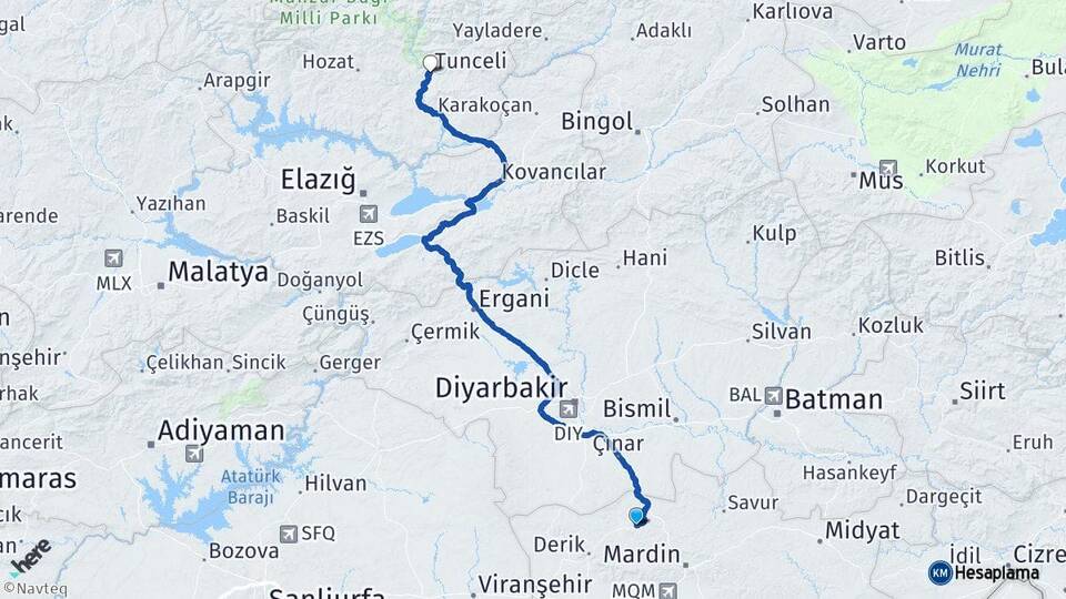 Mardin Mazıdağı Tunceli Arası Kaç Km - Yol Haritası