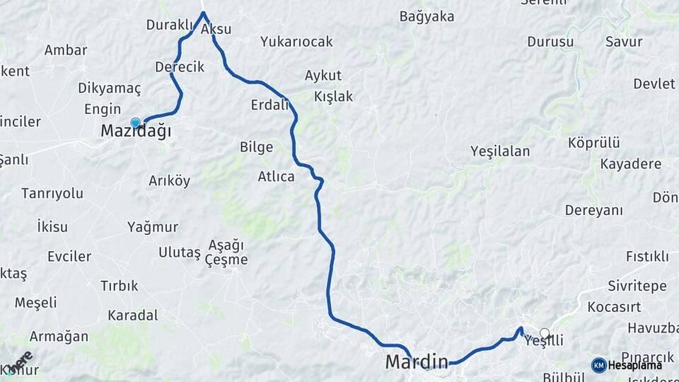 Mardin Mazıdağı Yeşilli Arası Kaç Km - Yol Haritası