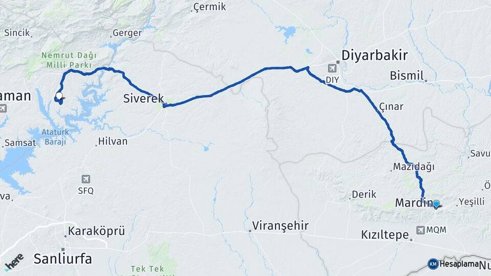 Mardin Menzil Kahta Adıyaman Arası Kaç Km - Yol Haritası