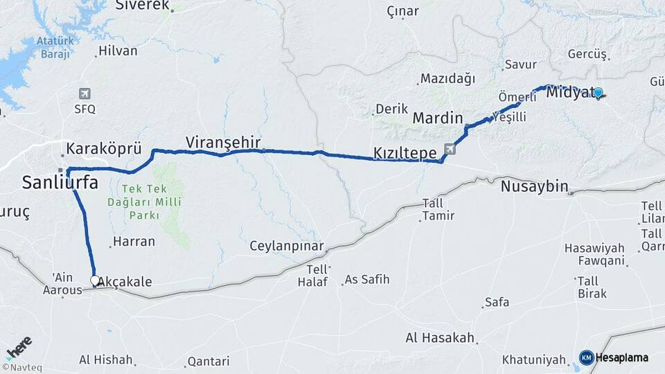 Mardin Midyat Akçakale Şanlıurfa Arası Kaç Km - Yol Haritası