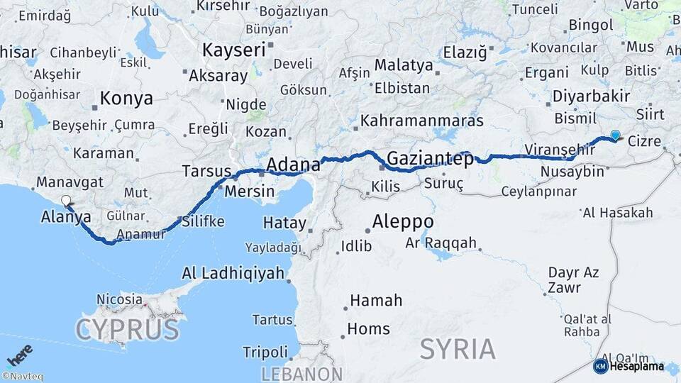 Mardin Midyat Alanya Antalya Arası Kaç Km - Yol Haritası