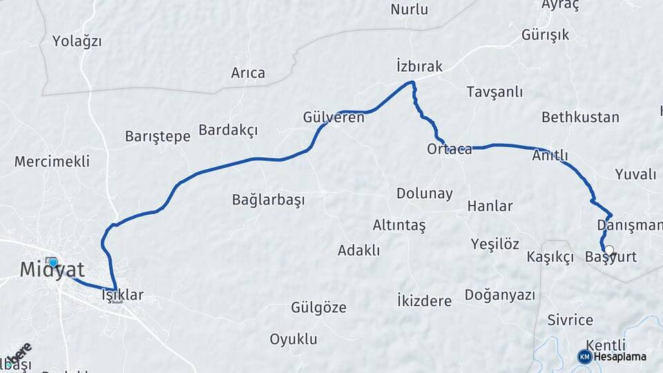 Mardin Midyat Başyurt Midyat Arası Kaç Km - Yol Haritası