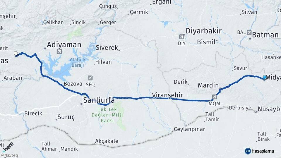 Mardin Midyat Besni Adıyaman Arası Kaç Km - Yol Haritası