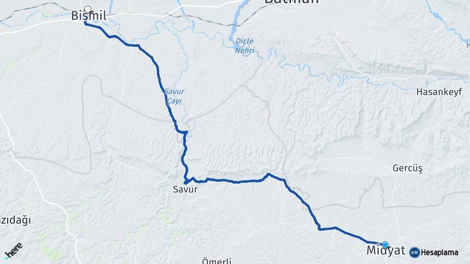 Mardin Midyat Bismil Diyarbakır Arası Kaç Km - Yol Haritası
